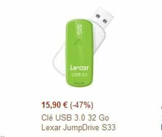 Vente flash : 15,90 euros la Clé USB 3.0 32 Go Lexar Jumpdrive