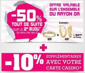 Géant Casino : -50% sur votre 2eme bijoux en or