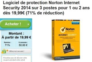 Moins de 20 euros Norton internet Security 2014 – 3 postes /1 an (aujourd’hui)