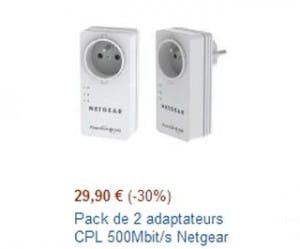 Moins de 30 euros le lot de 2 Adaptateurs CPL 500 Mbit Netgear avec prise