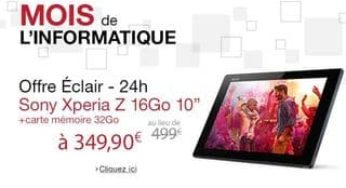 Tablette Sony Xperia Z 10 pouces 16go + SD 32Go à moins de 350 euros (à partir de 399 euros ailleurs)