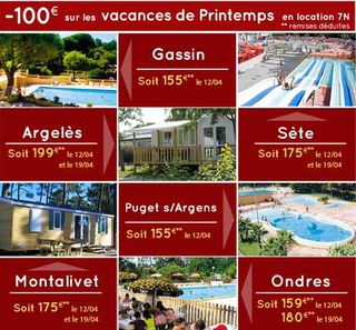 Vacances de Printemps‏ pas chères : 100 euros de remises sur 6 séjours camping (à partir de 100€/7 nuits)