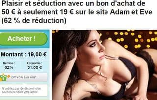 19 euros les 50 euros d’achats Adam et Eve (lingerie et mode sexy / sextoys)