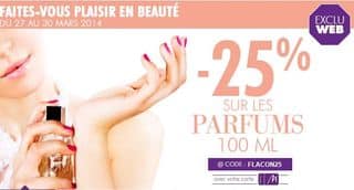 Marionnaud : Tous les parfums 100ml à moins 25% (code promo) livraison gratuite en parfumerie