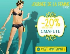 Journée de la femme oblige, l’enseigne de Lingerie Pomm’Poire propose aujourd’hui un code promo qui vous permet d’obtenir 20% de remise sur la lingerie ! L