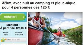 125 euros la descente en canoé de l’Ardèche pour 4 personnes (location canoé + camping + pique-nique) au lieu du double