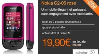 19,90 euros le téléphone sans engagement Nokia C2-05 Rose (livraison gratuite + 5€ de Mobicarte)
