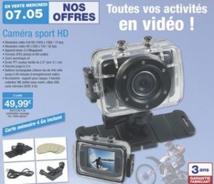 moins de 50 euros la Caméra Sport, full HD, 5 Mégapixels, étanche 3m + carte 4Go 