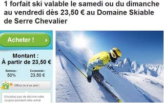 Forfait de ski Serre Chevalier à 23,50 euros au lieu du double (samedi)