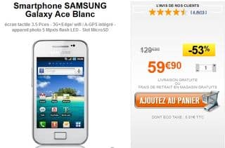 Moins de 60 euros le smartphone SAMSUNG Galaxy Ace Blanc (port inclus)