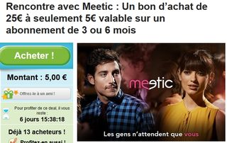 Groupon / Meetic 25 euros pour 5 euros 