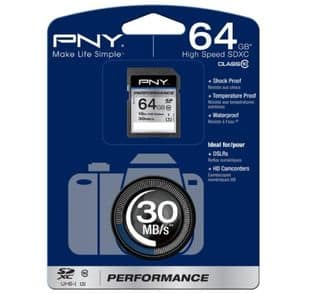 Moins de 40 euros la Carte SDXC 64Go PNY Performance cl. 10 (port inclus)