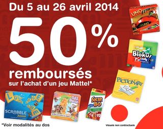 Votre jeu Mattel 50% remboursé ! ODR Avril 2014