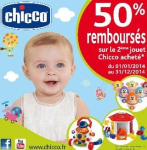 1 Jouet Chicco acheté = le second 50% remboursé 