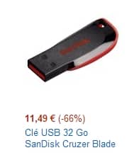11,49 euros la clé USB 32Go Sandisk Cruzer Blade (vente éclair) 