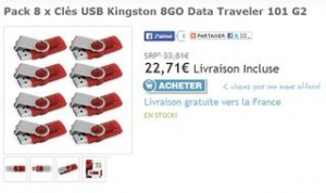 lot de 8 clés USB Kingston 8Go