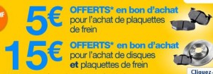 Norauto : Plaquettes de frein achetés = 5 euros en bon d’achat / plaquette + disque = 15 euros ! Livraison gratuite 