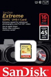 12,99 euros la carte SDHC 16Go 45Mo/s Extreme SanDisk