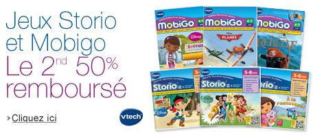 1 jeu Storio ou MobiGo acheté = le second 50% remboursé