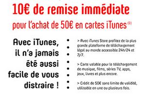 10 euros de remise immédiate sur les cartes iTunes de 50 euros