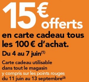 BHV Marais Rivoli 15 euros tous les 100 euros en carte cadeau