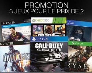 Bon plan jeu vidéo : 2 achetés = 1 gratuit (PS4, PS3, Xbox One, Xbox 360, Wii U et Wii)