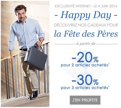 Fête des Peres : 2 articles = -20% / 3 articles= -30% Galeries Lafayette uniquement aujourd’hui