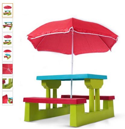 Moins de 40 euros l’ensemble de jardin pour enfant table 2 bancs + parasol port inclus