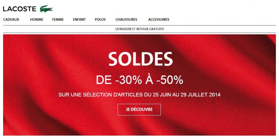 Soldes Lacoste ! Jusqu’à 50% de remise + livraison gratuite