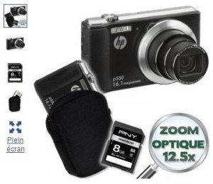 appareil photo HP (16 Mpix) + Etui + Carte SD 8 Go a moins de 80 euros