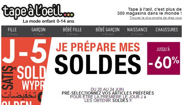 voir les tous les soldes Tape à l’œil été 2014