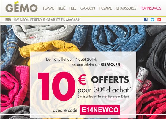 10 euros offerts à partir de 30 euros d’achats sur Gémo 