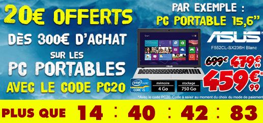 Bon plan Pc Portable : 20 euros de remises immédiates dès 300 euros chez Cdiscount