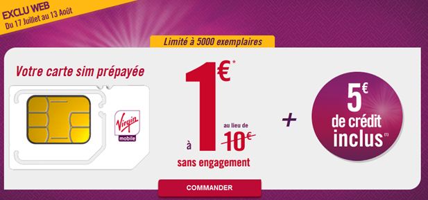 Carte Sim Virgin Mobile  prépayée à 1 euro 