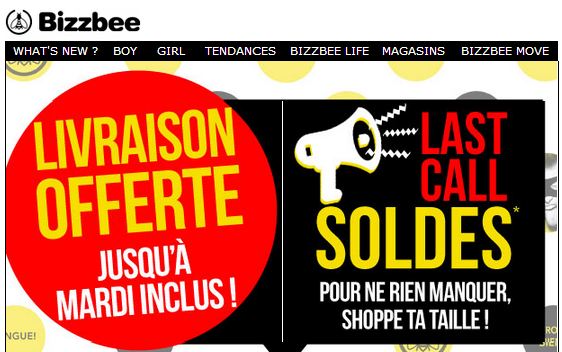 Derniers jours des Soldes Bizzbee : livraison gratuite 