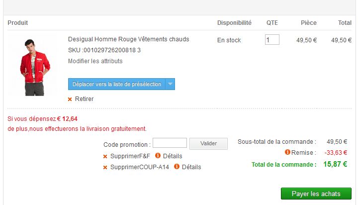 Moins de 16 euros la veste homme Desigual  au lieu de 99 euros