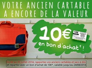 Reprise de votre ancien cartable 10 euros chez Auchan