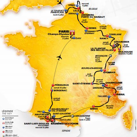 Télécharger la carte et calendrier du Tour De France 2014