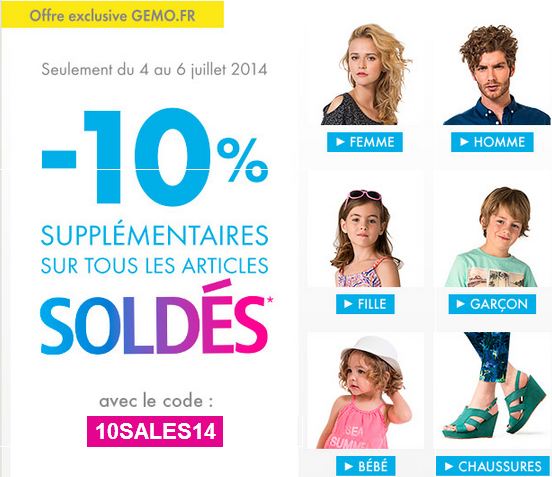 10% supplémentaires sur la deuxième démarque Gémo / dernières heures