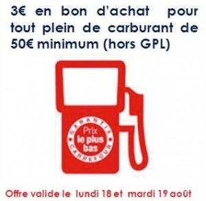 Bon plan Essence 3 euros offerts dans les stations des hypers Carrefour