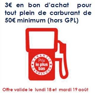 Bon plan Essence 3 euros offerts dans les stations des hypers Carrefour 