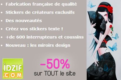 Tout le site iDzif à moitié prix (stickers et objet déco)