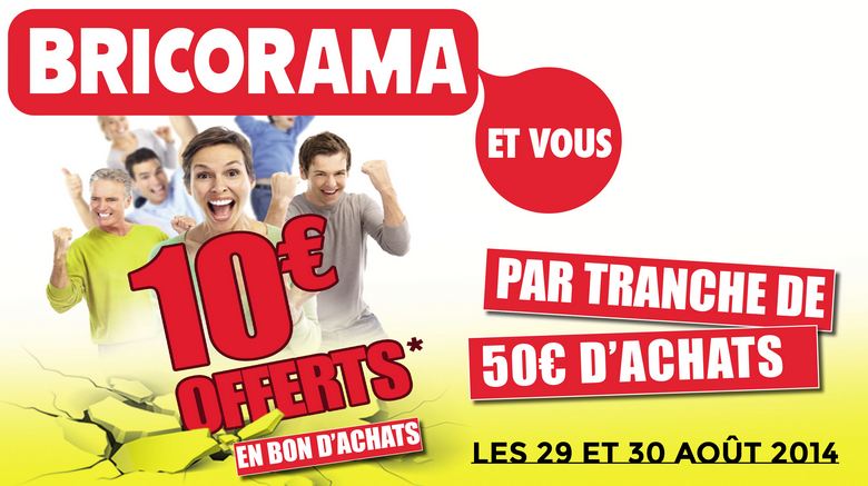 Bricorama : 10 euros tous les 50 euros ou 