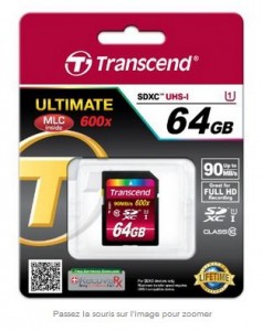 Carte SDXC 64 Go x600 Transcend à moins 35 euros