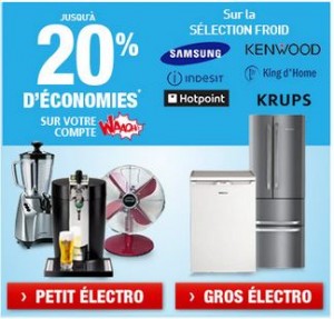 Electroménager (petit ou gros) acheté = 20% crédités sur votre compte Waaoh