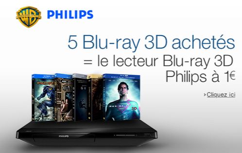 Un lecteur de Blu-ray Philips à 1 euro si vous achetez 5 Blu-ray 3D 