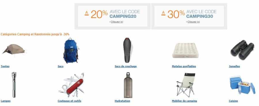 Profitez de 20 à 30% de remises immédiates sur les accessoires Camping et Randonnée