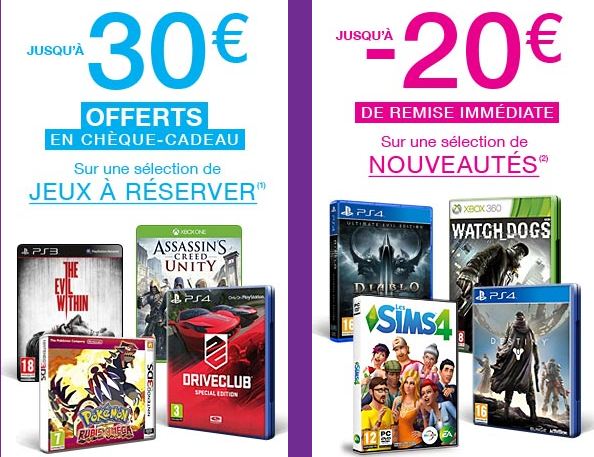 Bon plan jeux vidéo / console : remises et chèque cadeau sur la FNAC