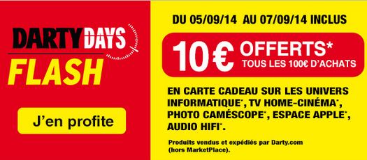 Darty Days 10 euros offerts tous les 100 euros