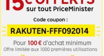 Priceminister: 15 euros offerts pour 100 euros + préparez la Super Semaine !